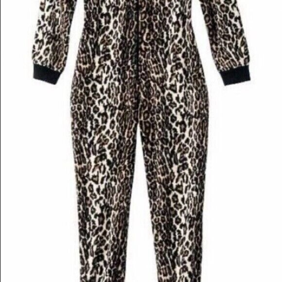 NICK & NORA Womens Leopard Print Footie Pajamas Cheetah One Piece Sz Small - Picture 2 of 12